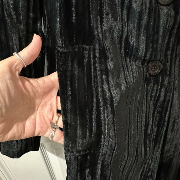 Guess Jeans Glamour Black Crushed Velvet Duster Trench Coat - Picture 11 of 15